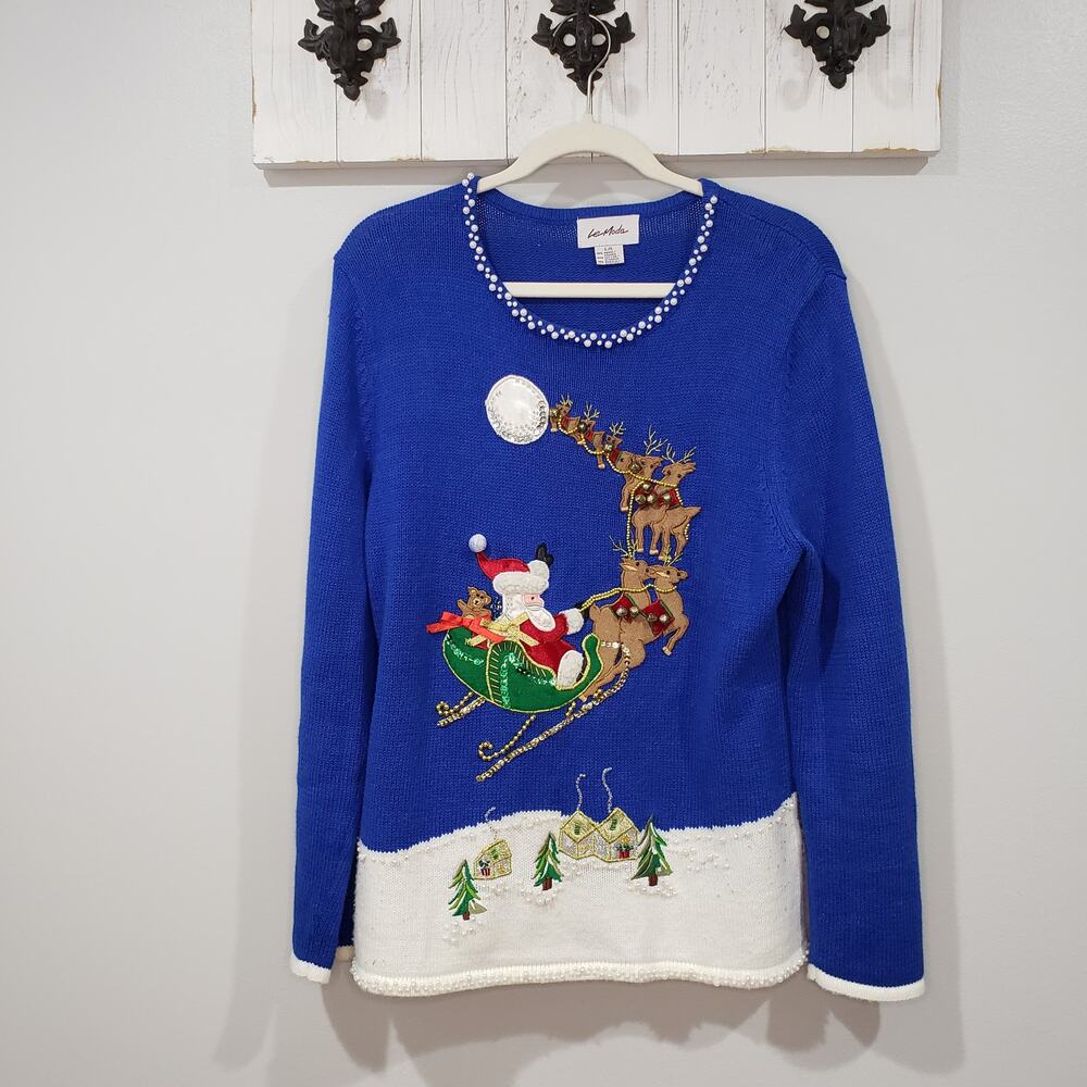 Vintage LeModa Santa Reindeer Christmas Sweater L